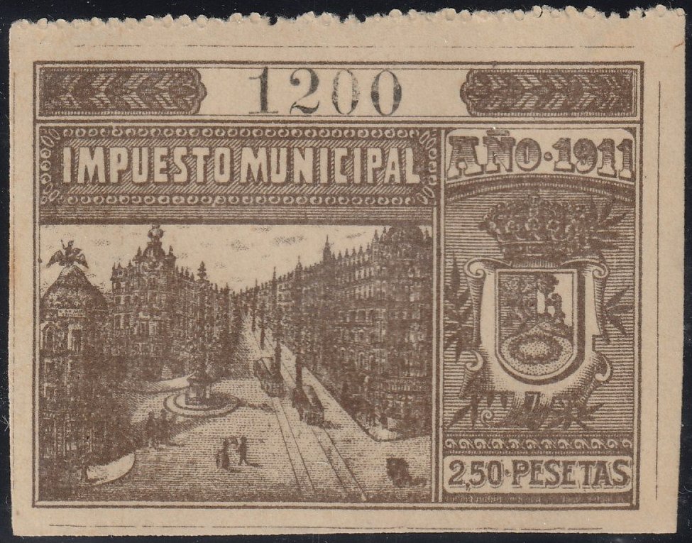 Spain Impuesto Municipal Madrid 1911 Revenue Sello Fiscal Stamp Tramcar Tram Tramway